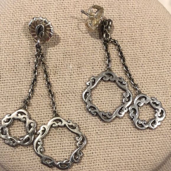 LOIS HILL Cut Out Gently Sculpted Sterling Silver Suspended Circle Drop Earrings - Picture 4 of 9